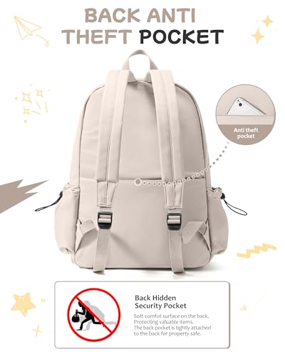 SEAFEW Off White Backpack for Girls Women Waterproof High School Book Bag Cute Backpack for Men Teens Boys, Lightweight Simple Middle School Back Pack Daypack - color: White School