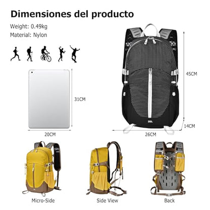 25L Hiking Backpack with Hydration Compartment Water Resistant Outdoor Daypack with Rain Cover Breathable Back System for Outdoor Travel Camping Daily Use Black - color: Black