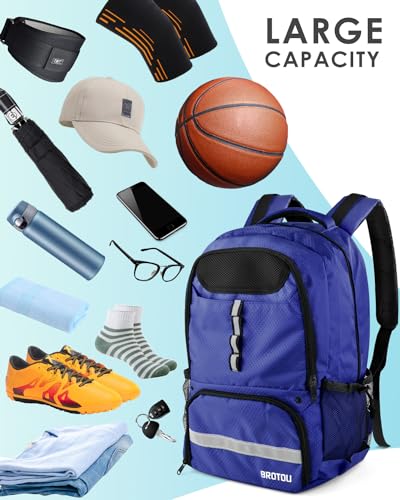 BROTOU Basketball Backpack, Large Basketball Bag with Shoes and Ball Compartment, Soccer Backpacks for Basketball/Volleyball - color: Navy Blue