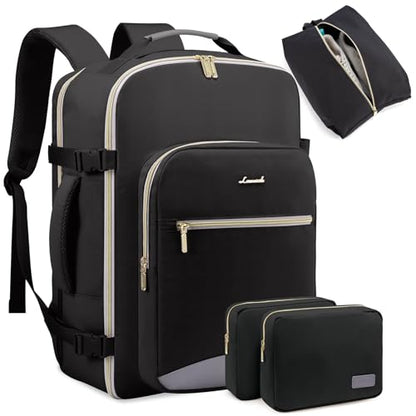 LOVEVOOK 40L Travel Backpack for Women Men,Waterproof Airline Approved Carry On Luggage Travel Essentials,TSA Carry On Backpack Personal Item Travel Bag Suitcase Weekender Traveling with Packing Cubes - color: Black-grey, size: Large-40L-4Pcs