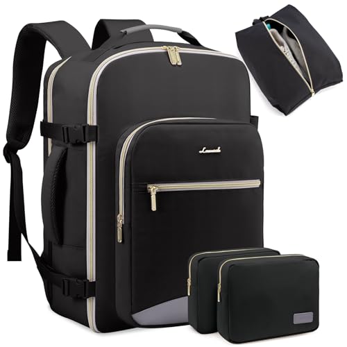 LOVEVOOK 40L Travel Backpack for Women Men,Waterproof Airline Approved Carry On Luggage Travel Essentials,TSA Carry On Backpack Personal Item Travel Bag Suitcase Weekender Traveling with Packing Cubes - color: Black-grey