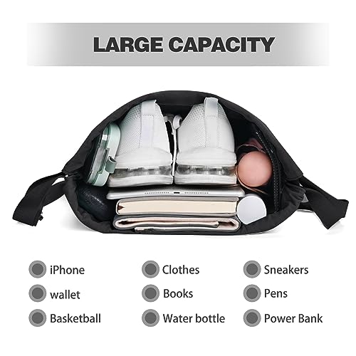 BAVELOE Drawstring Backpack with Wet Pocket Gym Backpack Water-Resistant Cinch String Bag Beach Swim for Women Men - color: Pure Black