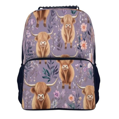 Supdreamc Daypack Polyester Anti-Theft Multipurpose Highland Cow Pink Flowers Art Bookbag Big Capacity Gym Outdoor Hiking Backpack With Adjustable Shoulder Straps - color: Pattern 424