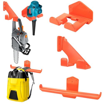 3-in-1 Heavy Duty Garage Tool Organizer, 3-Piece Wall Mount Chainsaw Holder, Backpack Blower Rack and Weed Eater Hanger Set for Lawn Power Tools, No-Scratch Rustproof, Orange