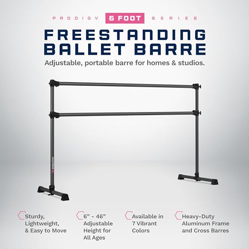 VITA Barre Portable Freestanding Double Ballet Barre, Prodigy, Aluminum | Adjustable Height, USA Made, Home or Gym Exercise Equipment for Kids & Adults | Dance, Fitness, Pilates - color: Dark Mystic Gray, style: 6 Ft