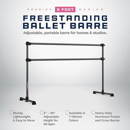 VITA Barre Portable Freestanding Double Ballet Barre, Prodigy, Aluminum | Adjustable Height, USA Made, Home or Gym Exercise Equipment for Kids & Adults | Dance, Fitness, Pilates - color: Dark Mystic Gray, style: 6 Ft
