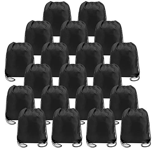BeeGreen Black Drawstring Backpack Bulk 20 Pack, Christmas String Backpack for Gym Sport Trip,Cinch Sack with String, DIY Drawstring Bags for Women and Men - color: Black-s
