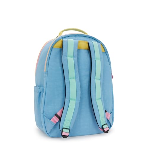 Kipling Women's Seoul Extra Large 17" Laptop Backpack, Durable, Roomy with Padded Shoulder Straps, Built-In Protective Sleeve - color: Pool Blue Mix Pop, size: 13.5''L x 17.75''H x 9''D