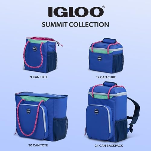 Igloo Soft Cooler Bag | Summit Series | Insulated Cooler Tote | Backpack Cooler - color: Electric Indigo 24 Can