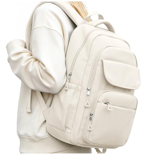 School Backpack for Girls, High Elementary School Laptop Backpack College Student Women Bookbag, Mochilas Escolares para Niñas, Teens Girls Bookbag Casual Daypack, Beige - color: B-beige