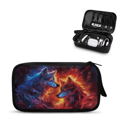 Galaxy Fire Wolf Print Electronics Organizer Travel Case, Water Resistant Cable Organizer Bag for Travel Essentials, Tech Gifts for Men, Storage Bag as Accessories for Phone, Cord - color: Galaxy Fire Wolf Print