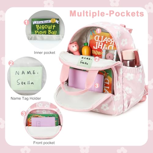 Bluboon Toddler Backpack for Girls Boys 2-4 Cute 12" Preschool Kindergarten Backpacks Kids Daycare Bags School Travel (Flower-Pink, Age 2-4 (12" H not Fit A4 Folder)) - color: Flower-pink, size: Age 2-4 (12" H not Fit A4 Folder)