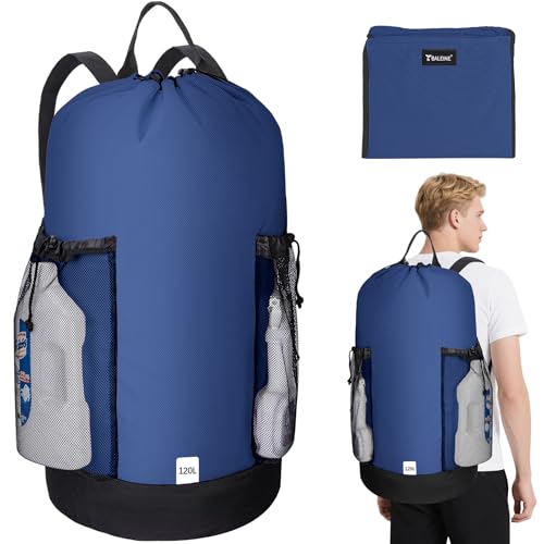 BALEINE 120L Laundry Bag Backpack, 900D Oxford Fabric Large Travel Laundry Bags with Shoulder Straps and 2 Mesh Pockets for College Dorm, Apartment, Laundromat (Navy, 120L) - color: Navy, size: 120L