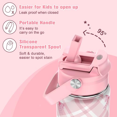 Bevalsa Backpack for Girls, Bow Plaid Bookpack with 14oz Insulated Water Bottle, Lunch Bag & Pen Case, Schoolbag for Kids & BPA-FREE Stainless Steel Metal Cup for Elementary Middle Student (Pink) - color: Pink Plaid