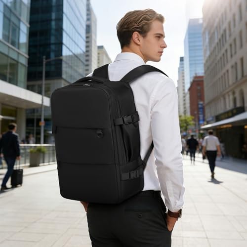 Travel Backpack for Men Women, 35L Laptop Backpack W/Shoe Compartment, Water Resistant Flight Approved Fits 15.6-inch Laptop, Black - color: Black