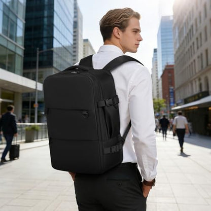 Travel Backpack for Men Women, 35L Laptop Backpack W/Shoe Compartment, Water Resistant Flight Approved Fits 15.6-inch Laptop, Black - color: Black