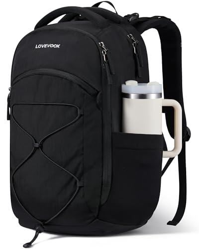 LOVEVOOK Everyday Laptop Backpack for Women & Men With Giant Tumbler Holder,18 Inch Classic Travel Work College Teacher Carry on Backpack Purse,Waterproof Computer laptop Bag Hiking Backpack,Black - color: Black, size: 18 Inch