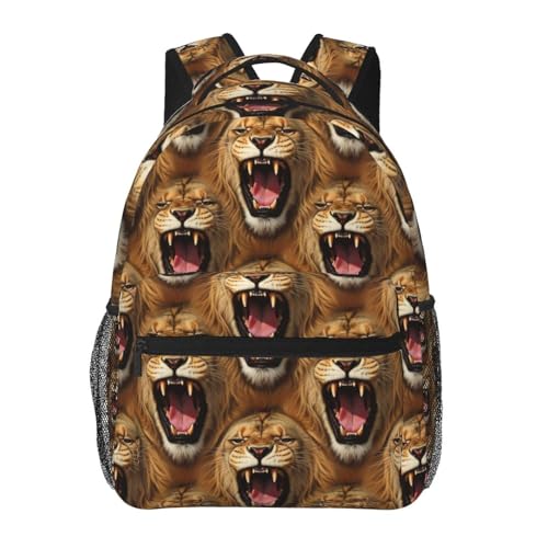 Casual Travel Daypack Angry Lion, Multi Pocket Water Resistant Backpack for Men Women Weekend Getaways - color: Pattern (738)