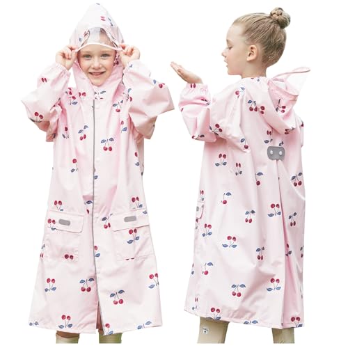 Toddler Kids Raincoat Boys Girls Rain Jacket Waterproof Rain Poncho Reusable Outwear Rainwear Rain Suit - color: Cherry, size: 10-12 Years