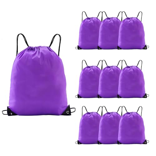 Drawstring Backpacks,10 Pack — Lightweight Drawstring Bags, Gym Sack for Sports, Daily Use & Travel (10, Purple) - color: Purple