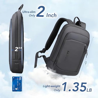 hk Ultra Slim Backpack for 15.6 Inch Laptop,Business Backpack for Men Women | Lightweight Backpacks with USB Charging Port, Anti-Theft Water Resistant Computer Bag for Work Travel Office, Black