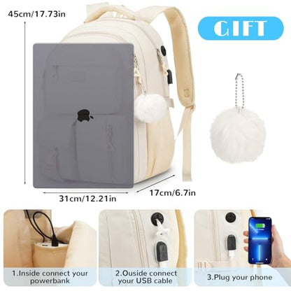 kadilong Student Laptop Backpack for College Teen Girls,Middle High School Back Pack Women Bookbag Knapsack Mochila Escolar para Niñas - color: Beige, size: 15,6 inch