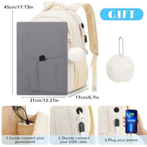 kadilong Pack of Student Laptop Backpack for College Teen Girls,Middle High School Back Pack Women Bookbag Knapsack Mochila Escolar para Niñas - color: 3 Pack-beige, size: 15,6 inch