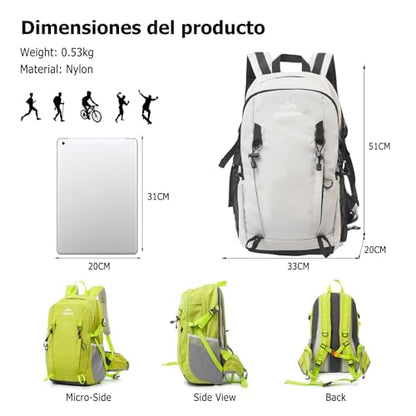 30L Hiking Backpack with Hydration Compartment Water Resistant Outdoor Daypack with Breathable Back System Rucksack for Camping Travel Daily Use Light Grey - color: Light Grey