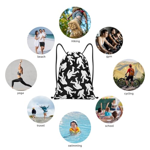 Gianlaima Sasquatch White Black Funny Bigfoot Drawstring Bags Backpack Bag Sport Gym Sack String Bag Yoga Dance Travel Bag For Men Women - color: Black45