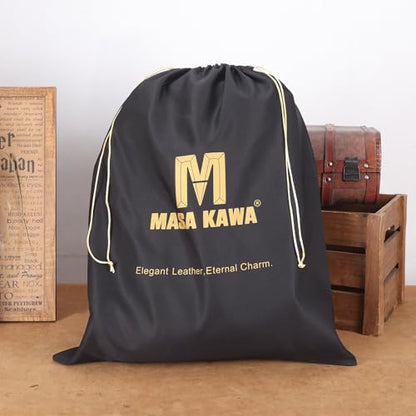 Masa Kawa Black Leather Laptop Backpack for Men Fits 16” 15.6” Computer, Business Travel Work Large Daypack Camping Weekender Bag - color: Black