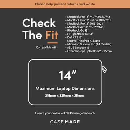 Casemade Real Leather Laptop Case/Zipped Folio Bag with Inner Pocket & Wool Lining Compatible with Apple MacBook, HP, Dell, Asus, Levovo (14 Inch - Tan) - color: Tan, size: 14 Inch