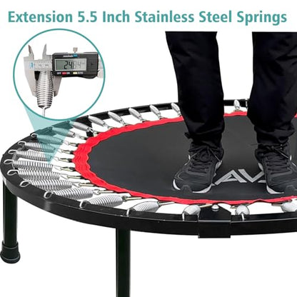 RAVS Mini Trampoline for Kids Adults 40"/48" Foldable Fitness Rebounder Kids Trampoline with 5 Levels Height Adjustable Handle Resistance Bands Indoor Workout - size: 48-inch