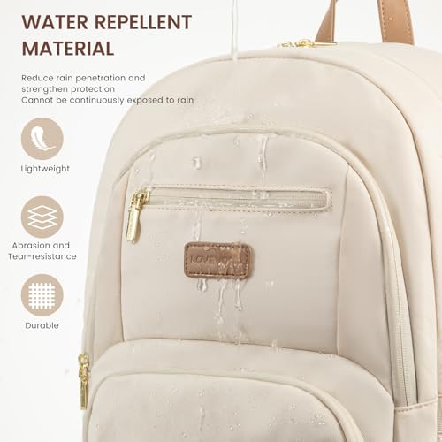 LOVEVOOK Travel Laptop Backpack for Women, Waterproof Work Backpack Fits 15.6 Inch Laptop, Large Computer Backpack for College, Beige