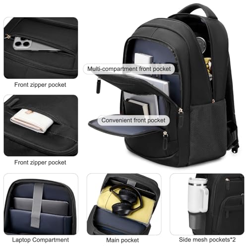 BOVIP Travel Backpack For Men Women,40L Carry On Backpack Flight Approved,TSA Personal Item Travel Bag Fits 17 Inch Laptop,Business Weekender Overnight Daypack Black - color: Black