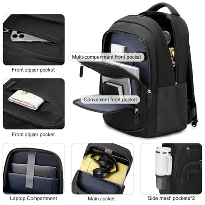 BOVIP Travel Backpack For Men Women,40L Carry On Backpack Flight Approved,TSA Personal Item Travel Bag Fits 17 Inch Laptop,Business Weekender Overnight Daypack Black - color: Black