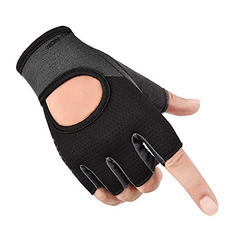 Men Women Workout Gloves Fingerless Weightlifting Anti-Slip Breathable Gym Exercise Gloves for Training Cycling Sports - color: Black