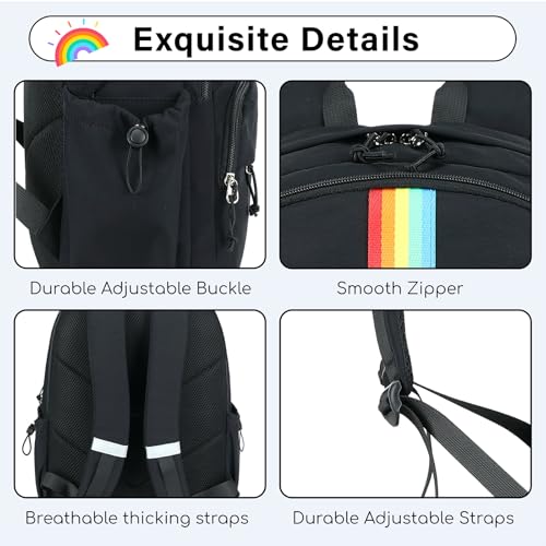 CAMTOP School Backpack for Girls, 15.6 Inch Teen Girls Casual Backpack High Middle School Daypack Women Daily Travel Laptop Bag - color: Black, size: 16Inch-Teen