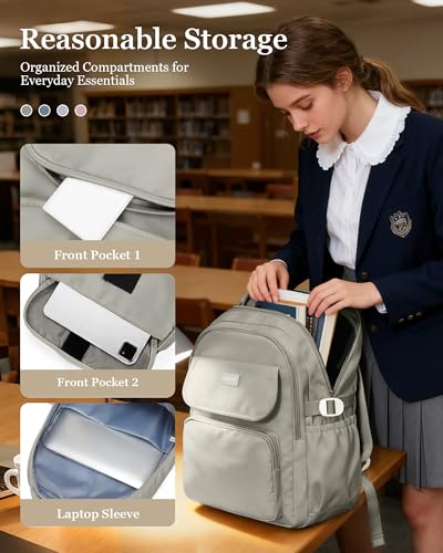 Cute Middle School Backpack For Teen Girls,Waterproof Casual Bookbags,Lightweight Travel Daypack,Basic Laptop College Backpack For Women(grey brown） - color: A7-gray Brown