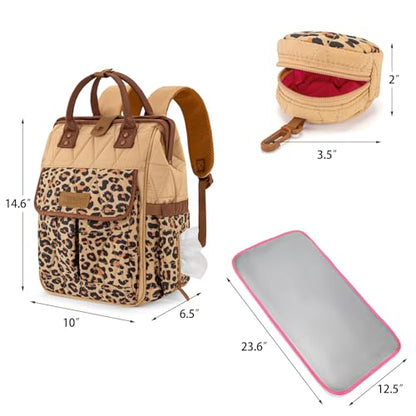 Montana West Wrangler Aztec Diaper Bag Backpack Western Backpacks for Moms Baby Essentials Bag with Twist-Lock Closure, Insulated Pockets, Portable Changing Pad, Stroller Straps, Pacifier Case - color: Leopard Print