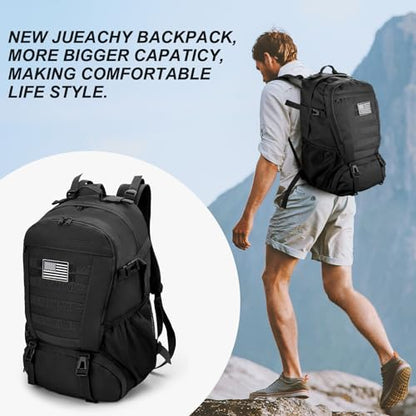 Jueachy Tactical Backpack for Men Hiking Day Pack Molle Military Rucksack Waterproof 30L EDC Bag with USA Flag Patch - color: 35l-black