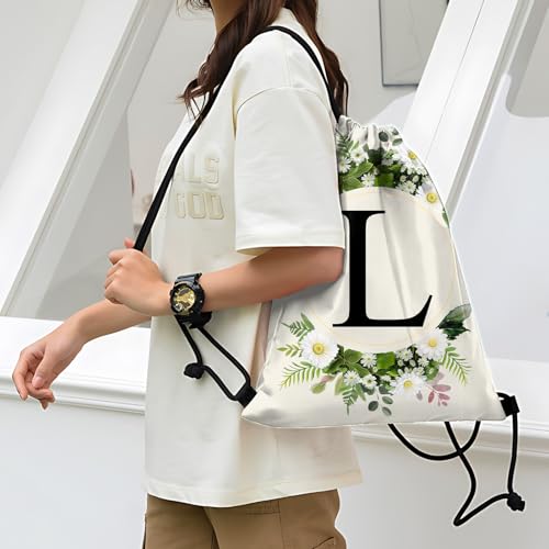 Initial Letter Drawstring Backpack String Sports Gym Bags Waterproof Sackpack Cute for Men Women Beach (13"×17") (Letter-L) - color: Letter-l
