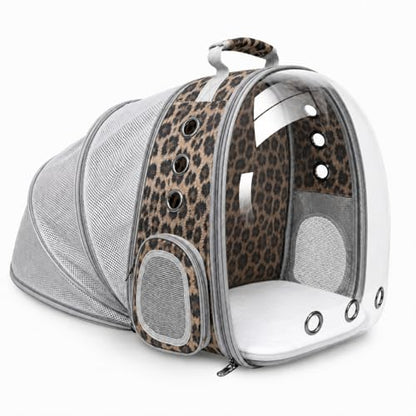 Expandable Cat Carrier Backpack with Bubble Window, Animal Print - color: Leopard Print