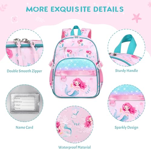 Toddler Backpack for Girls Ages 5-8, 3PCS Girls Backpack with Lunch Bag & Pencil Case - 15inch Kids School Bookbag for Preschool Kindergarten Elementary School (Mermaid) - color: Mermaid