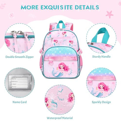 Toddler Backpack for Girls Ages 5-8, 3PCS Girls Backpack with Lunch Bag & Pencil Case - 15inch Kids School Bookbag for Preschool Kindergarten Elementary School (Mermaid) - color: Mermaid