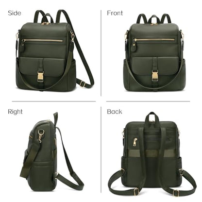 KKXIU Backpack Purse for Women - PU Leather Ladies Backpack for Daily with Anti-Theft Lock Pocket, Small Daypack with Luggage Strap & Water Bottle Pockets (Green) - color: Green