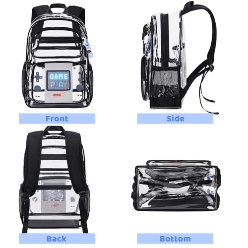 ACESAK Clear Backpack for Boys Girls - 3 Pcs Clear Heavy Duty with Lunch Bag - See Through Backpack Stadium Approved (Black Game) - color: Black Game