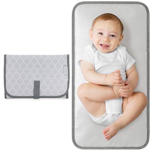 Comfy Cubs Baby Changing Pad Compact Size - Waterproof Diaper Changing Mat with Cushioned Pillow - Soft & Lightweight, Foldable Design for Travel - Stylish Design for Boys and Girls - Grey Pattern - color: Grey Pattern, size: Compact