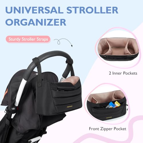 mommore Diaper Bag Tote with Stroller Organizer Puffer Bag Large Capacity Baby Bag with Changing Pad for Travel, Hospital - color: Black