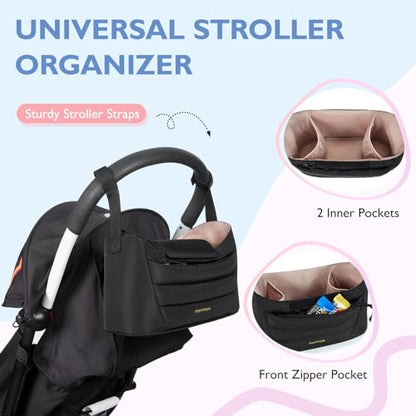 mommore Diaper Bag Tote with Stroller Organizer Puffer Bag Large Capacity Baby Bag with Changing Pad for Travel, Hospital - color: Black