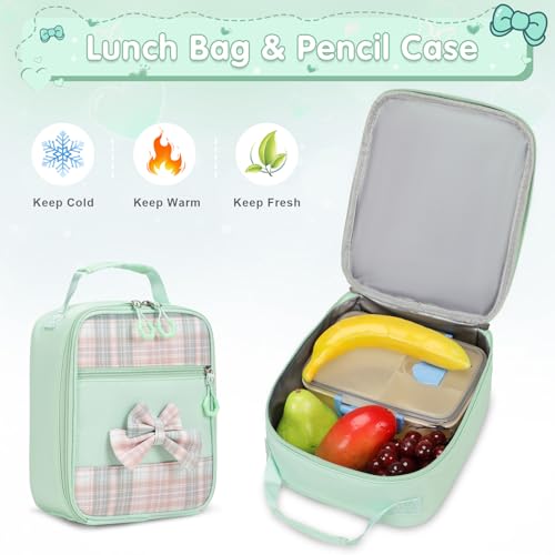 ACESAK Girls Backpack - 3PCS Backpack for Girls Cute School Backpacks for Kindergarten Elementary Preschool Middle Kids School Bags with Lunch Box Pencil Case Set (Green) - color: Green